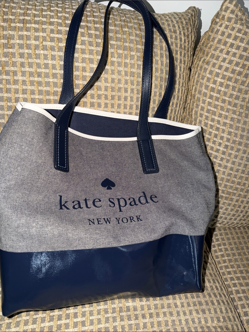 Kate Spade Navy and Gray Tote with White Trim